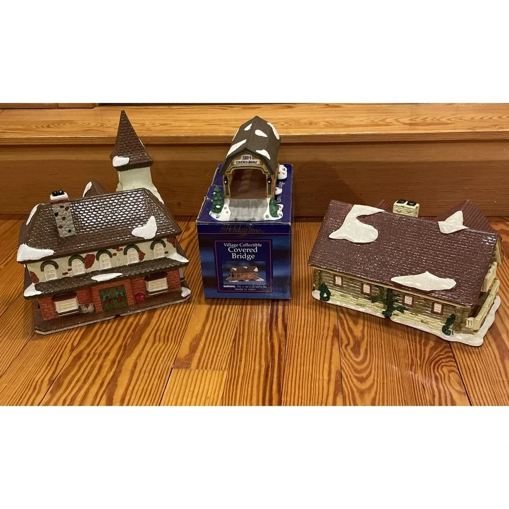 1995 Vintage Santa's Best Village Collectible village LOT of 3-no cord/light HTF